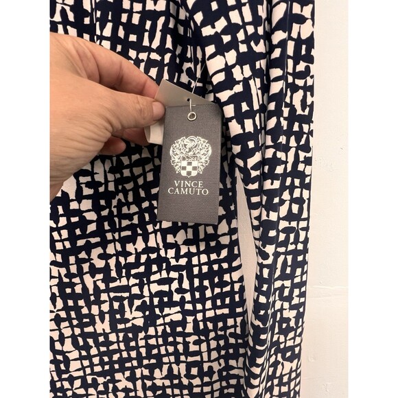 Vince Camuto Navy White Print Shift Dress Size 10 NWT Long Sleeve Office Work - Picture 9 of 15